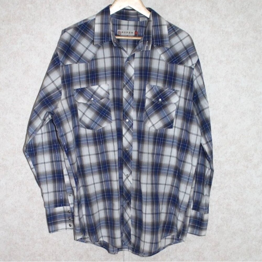 Roper Men's Long‎ Sleeve Button Down Pearl Snap Buttons, Size XL